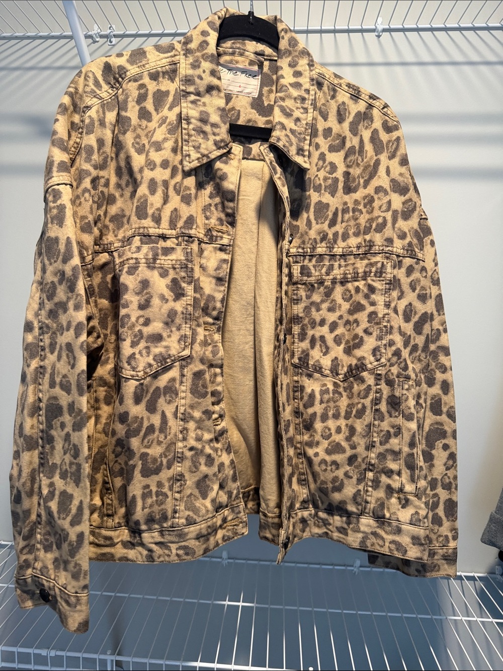 Leopard Print Denim Jacket - Beige & Brown
